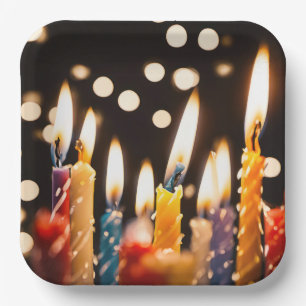 Birthday Candles und Bokeh Lights Pappteller