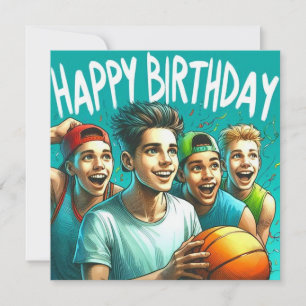 BIRTHDAY CARD ~ 4 Teenager Basketball spielen ~