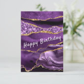 Birthday Card Agate Lila Gold Glitzer Marmor Karte (Stehend Vorderseite)