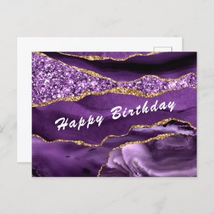 Birthday Card Agate Lila Violet Gold Glitzer Postkarte