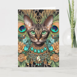Birthday Card Bengalisch Tiger Cat Peacock Feather Karte