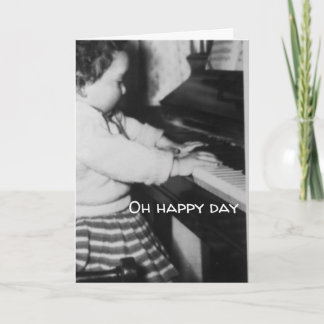 Birthday card black & white girl playing piano karte