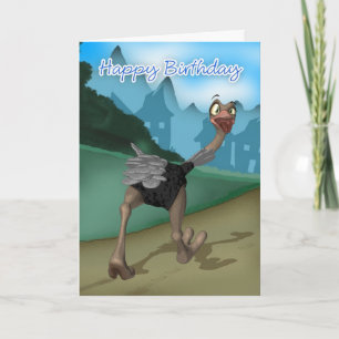 Birthday Card - Cartoon Ostrich - Digital Painting Karte