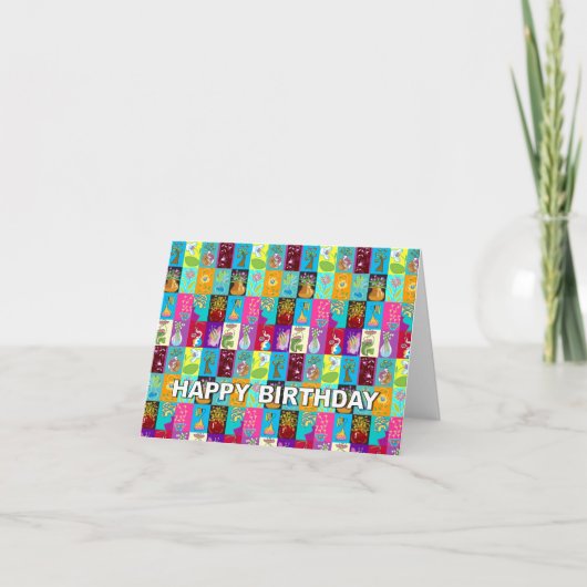 Birthday Card Colorful Floral Mosaic Karte (Vorderseite)