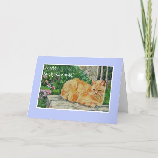 Birthday Card, Finnish Greeting, Ginger Cat Karte (Vorderseite)