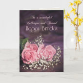 Birthday card for colleague with pink roses karte (Gelbe Blume)