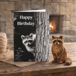 Birthday Card Foto Black/White Raccoon Karte