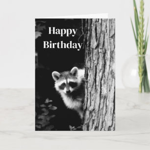 Birthday Card Foto Black/White Raccoon Karte