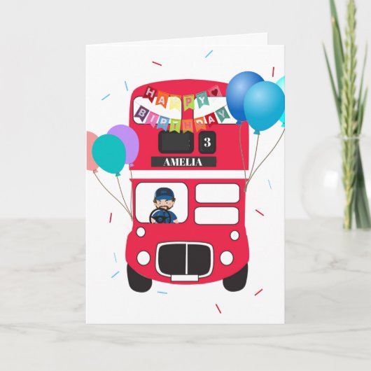 Birthday Card - Personalised Big Red Bus Karte (Vorderseite)