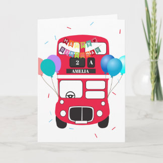 Birthday Card - Personalized Big Red Bus No Driver Karte