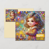 BIRTHDAY CARD ~ Retro Girl Lights' Display ~ (Vorne/Hinten)