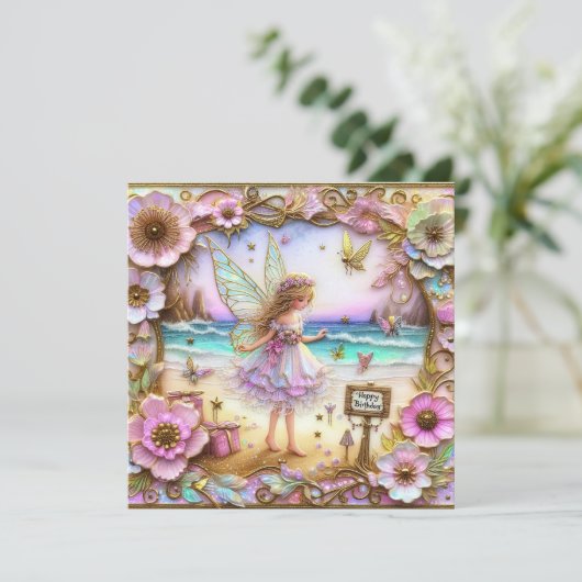 BIRTHDAY CARD ~ Rosa Fairy ~ (Stehend Vorderseite)