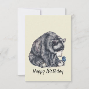 Birthday Card: Schwarzer Bär und Schmetterling