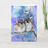 Birthday Card Sparrows Couple In Winter - Malerei Karte (Vorderseite)