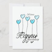 Birthday Card w Light Blue Heart Balloons And Name Karte (Vorderseite)
