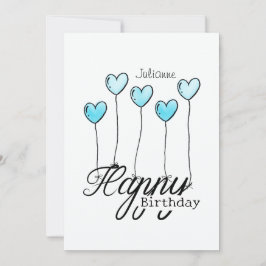 Birthday Card w Light Blue Heart Balloons And Name Karte