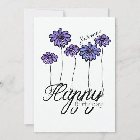 Birthday Card w Purple Flower Balloons and Name Karte (Vorderseite)