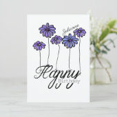 Birthday Card w Purple Flower Balloons and Name Karte (Stehend Vorderseite)
