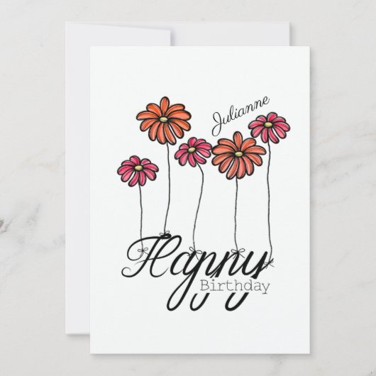 Birthday Card w Red Flower Balloons and Name Karte (Vorderseite)
