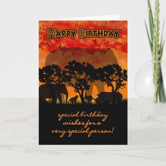 Birthday Card With African Scenery And Animals Karte (Vorderseite)