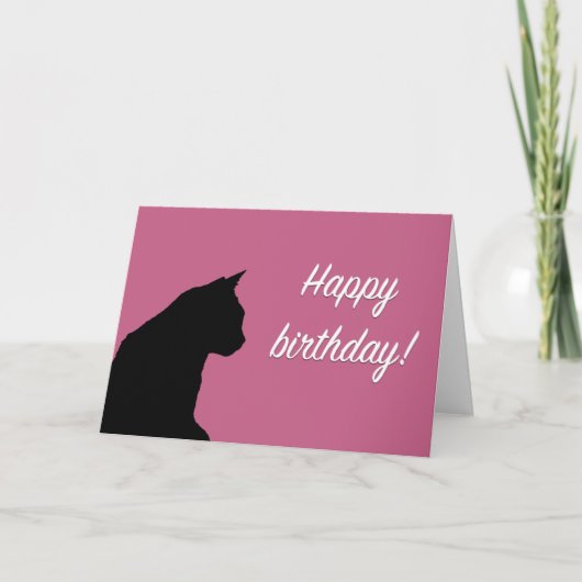 Birthday card with black cat - pink background karte (Vorderseite)