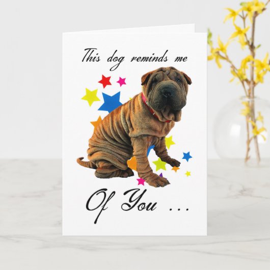 Birthday Card With Cute Shar Pei - Humorous Card Karte (Gelbe Blume)