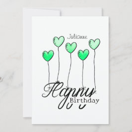 Birthday Card With Green Heart Balloons And Name Karte