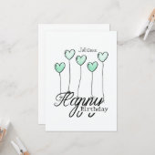 Birthday Card With Mint Heart Balloons And Name Karte (Vorderseite/Rückseite Beispiel)
