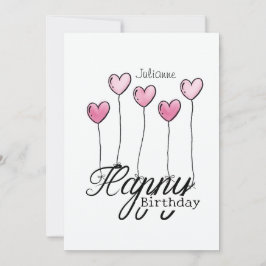 Birthday Card With Pink Heart Balloons And Name Karte