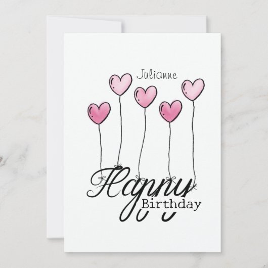 Birthday Card With Pink Heart Balloons And Name Karte (Vorderseite)