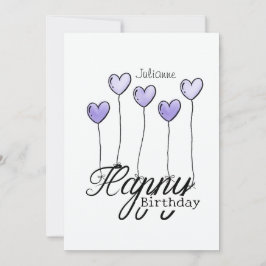 Birthday Card With Purple Heart Balloons And Name Karte