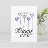 Birthday Card With Purple Heart Balloons And Name Karte (Stehend Vorderseite)