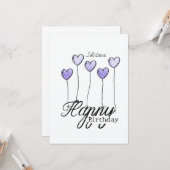 Birthday Card With Purple Heart Balloons And Name Karte (Vorderseite/Rückseite Beispiel)
