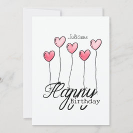 Birthday Card With Red Heart Balloons And Name Karte