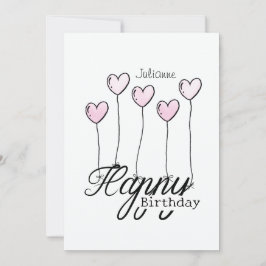 Birthday Card With Rosé Heart Balloons And Name Karte
