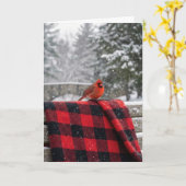 Birthday Cardinal On a Buffalo Plaid Blanket Karte (Gelbe Blume)
