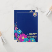 birthday cards blue modern flowers retro karte (Vorderseite/Rückseite Beispiel)
