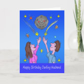 Birthday Cartoon Couple Moon and Stars Karte (Vorderseite)