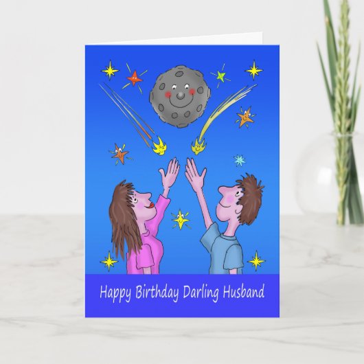 Birthday Cartoon Couple Moon and Stars Karte (Vorderseite)