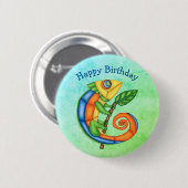 Birthday Cartoon Lizard Bright Colors on Leaf Button (Vorne & Hinten)