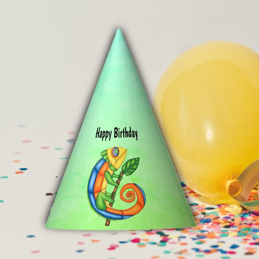 Birthday Cartoon Lizard in Bright Colors Leaf Partyhütchen