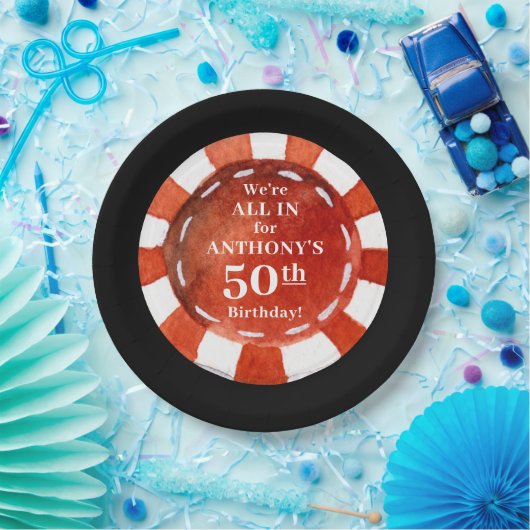 Birthday Casino Poker Chip Personalisiert Pappteller (Party)