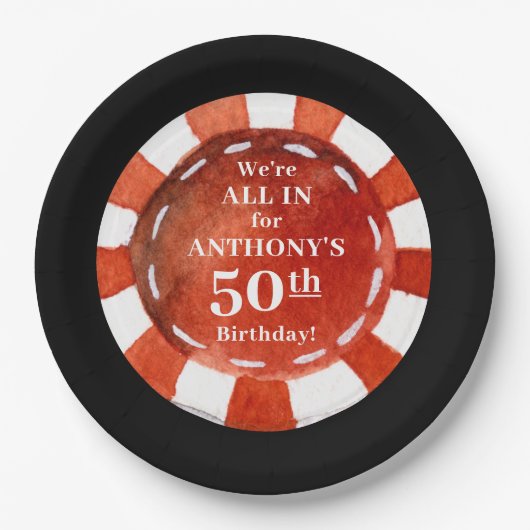 Birthday Casino Poker Chip Personalisiert Pappteller (Vorderseite)