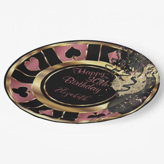 Birthday Casino Poker Chip - Rose Pappteller (Schrägansicht)