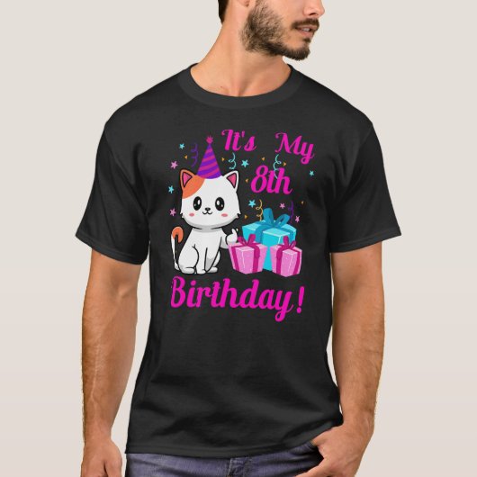 Birthday cat 8 years old Kitten kitty 8th Birthday T-Shirt (Vorderseite)