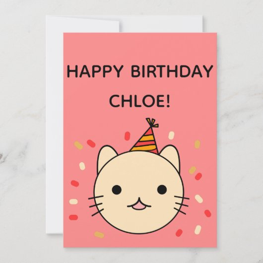 Birthday Cat | Beige Cat Happy Birthday Flat Karte (Vorderseite)