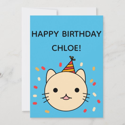 Birthday Cat | Beige Cat Happy Birthday Flat Karte (Vorderseite)