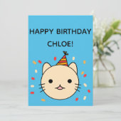 Birthday Cat | Beige Cat Happy Birthday Flat Karte (Stehend Vorderseite)