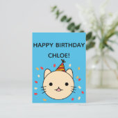 Birthday Cat | Beige Cat Happy Birthday Gruß Postkarte (Stehend Vorderseite)