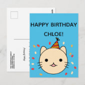 Birthday Cat | Beige Cat Happy Birthday Gruß Postkarte (Vorne/Hinten)